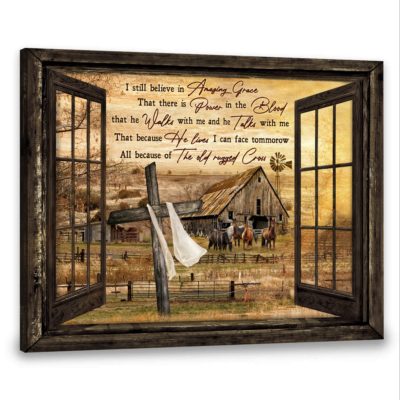 Hayooo Personalized Canvas The Old Rugged Cross And Horse Barn