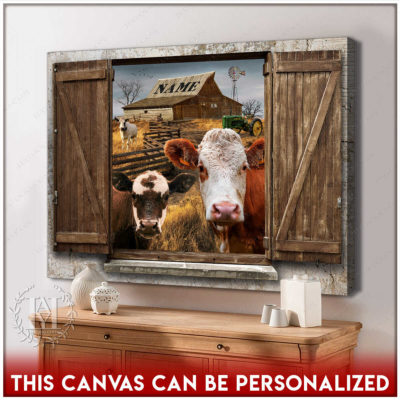cow canvas faux window