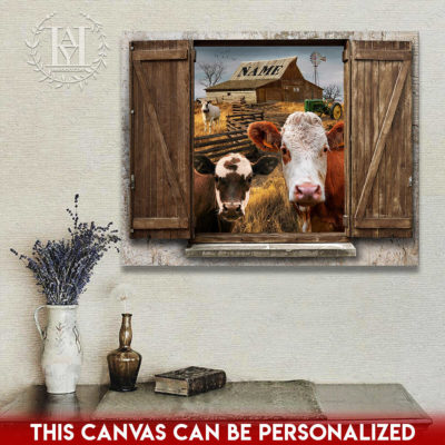 cow canvas faux window