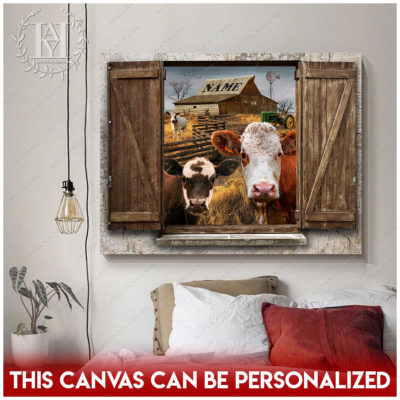 cow canvas faux window