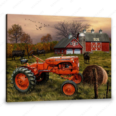 Hayooo Customized Country Scene With Allis Chalmers Tractor And Angus Cow