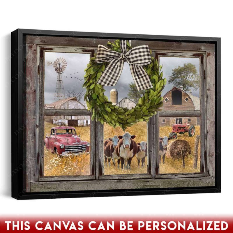 Hayooo Customized Canvas With Beautiful Wreath Country Scene Through