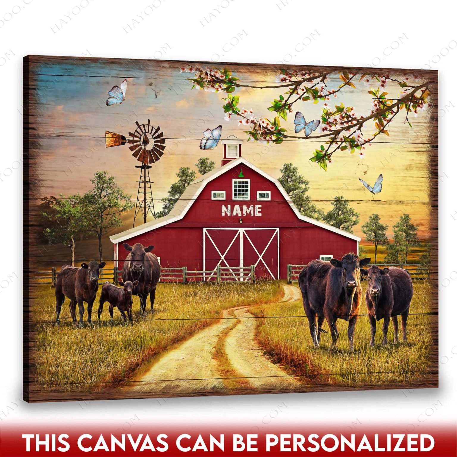 Hayooo Personalized Canvas Beautiful Spring Barn With Cute Cows Wall