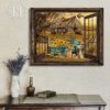 Hayooo Personalized Canvas Gifts For Farmers Faux Window Country Scene With Old Barn And Pickup Truck And Dogs Version Chevy Stepside In Turquoise With Sunflowers And Golden Retrievers And Horses