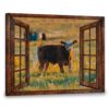 Hayooo Faux Window Canvas Cute Cow In The Pasture
