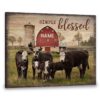 Hayooo Personalized Country Canvas With Red Barn And Bald Faced Cattle Simply Blessed