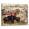 Hayooo Personalized Canvas With Red Barn And Angus Cow God Bless Our Home