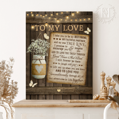 Hayooo Personalized Couple Canvas With Beautiful Baby Breath In Mason Jar To My Love