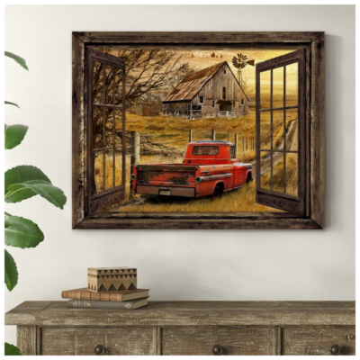 Hayooo Custom Farm Sign Canvas Gifts For Farmers Old Red Farmhouse Truck For Country Home Decor Dog Painting Personalized