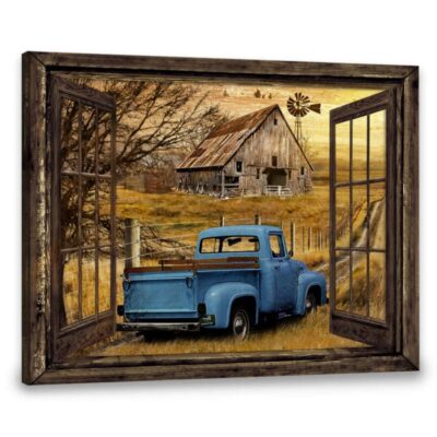 Vintage Blue Farm Truck Canvas Wall Art – Perfect Gift for Dads & Farmers 1